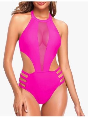 Hot Pink Cutout One-Piece Swimsuit, size large